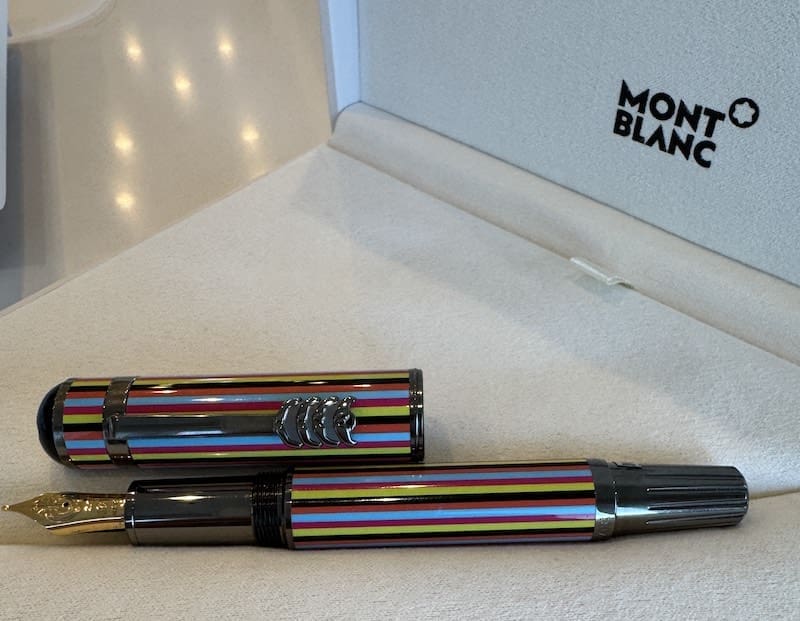 Colorful Montblanc pen in presentation box.