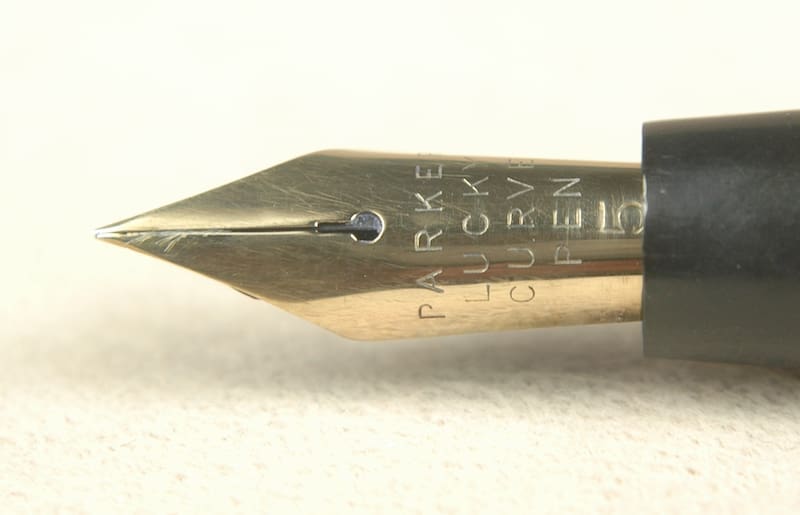 Close-up of a vintage fountain pen nib.