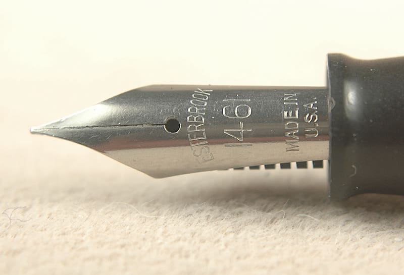 Fountain pen nib close-up, Esterbrook brand.