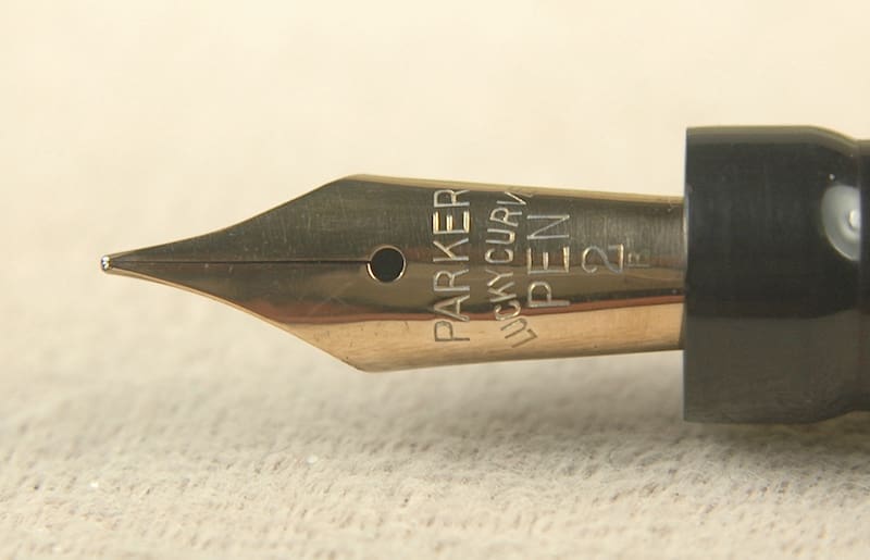 Close-up of a Parker fountain pen nib.