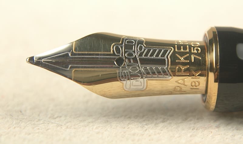 Close-up of a Parker fountain pen nib.
