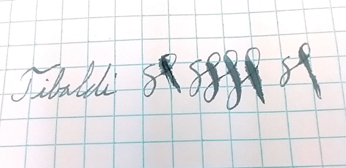 Close-up of cursive handwriting on graph paper.