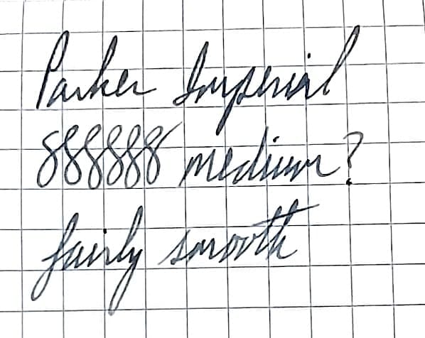 Handwritten notes on grid paper discussing 'Parker Imprint' and 'medium' ink.