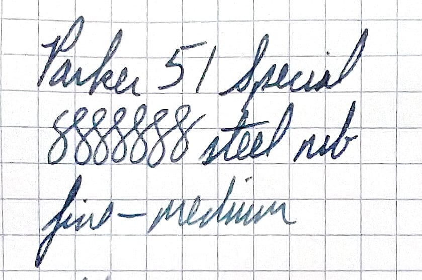 Handwritten notes on grid paper mentioning steel nib and medium ink.